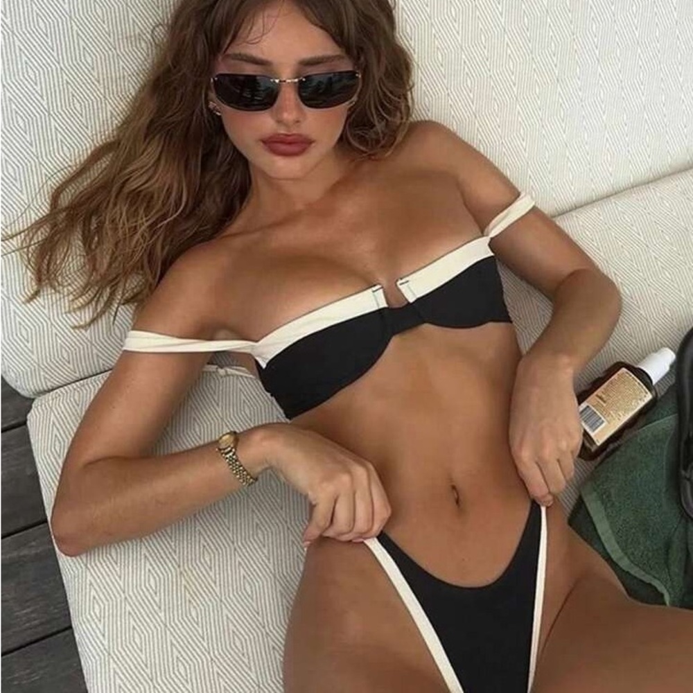 NWOT Black and Cream Women's Bikini Set